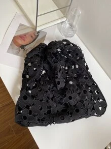 1pc Hollow Out Knitted Floral Tote Bag With Vacation Style - Black - View 5