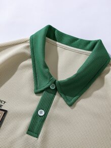 Manfinity Men Plus Letter Graphic Contrast Collar Polo Shirt - Apricot - View 3