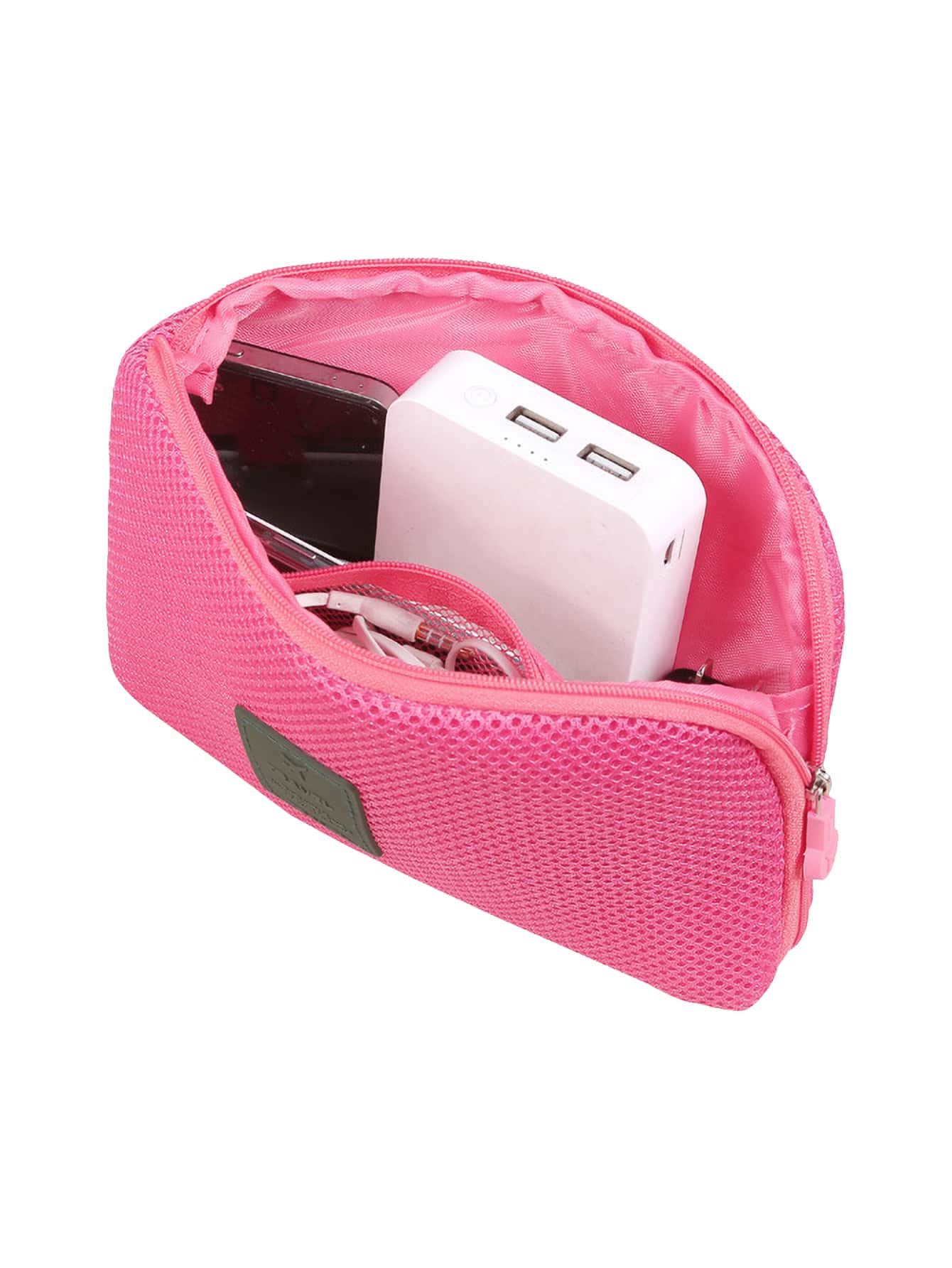 1pc Pink Patch Decor Mesh Storage Bag, Simple Polyamide Portable Waterproof Storage Bag For Travel - Pink - View 1