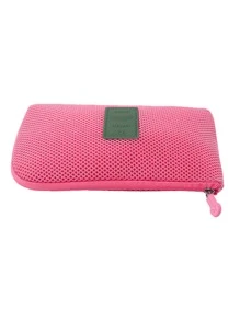 1pc Pink Patch Decor Mesh Storage Bag, Simple Polyamide Portable Waterproof Storage Bag For Travel - Pink - View 4