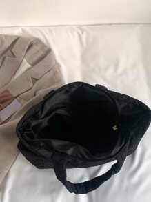 Quilted Detail Shoulder Tote Bag - Black - View 4