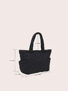 Quilted Detail Shoulder Tote Bag - Black - View 5