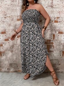 SHEIN Clasi Plus Ditsy Floral Print Split Asymmetrical Hem Tube Jumpsuit - Multicolor - View 4