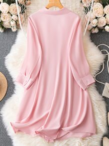 SHEIN LUNE 大碼素色前紐扣襯衫連衣裙 - 粉色 - 查看 2