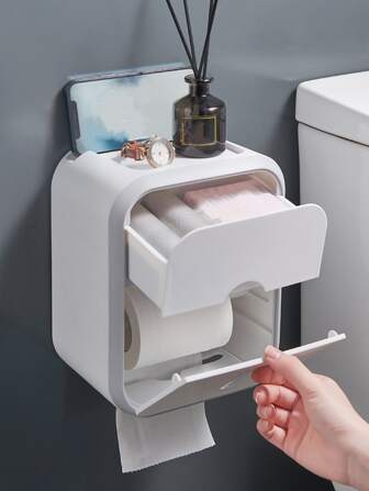 1pc PP Paper Towel Holder, White Paper Storage Box For Bathroom