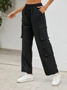 SHEIN Unity Flap Pocket Side Cargo Trousers - Black - View 1