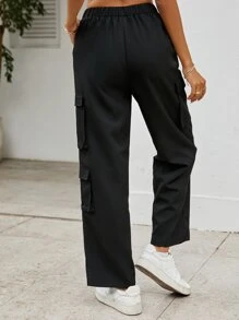 SHEIN Unity Flap Pocket Side Cargo Trousers - Black - View 2