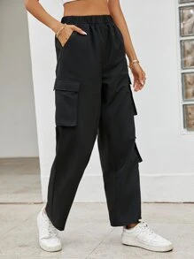 SHEIN Unity Flap Pocket Side Cargo Trousers - Black - View 3