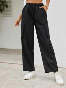SHEIN Unity Flap Pocket Side Cargo Trousers - Black - View 4