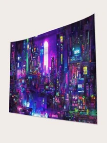 1入組城市夜景圖案織物海報掛飾 - 彩色 - 查看 2