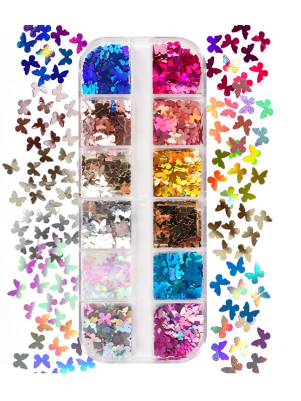 1 caixa Encantos de Unha, Gemas de Unha, Suprimentos de Unha com Design de Borboleta para Arte de Unha DIY Lantejoulas