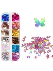 1盒蝴蝶图案美甲亮片DIY指甲饰品美甲宝石美甲用品指甲