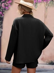 SHEIN LUNE 落肩袖襯衫和繞頸短上衣和短褲 - 黑色 - 查看 2