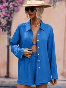 Breezaya 落肩袖襯衫和繞頸短上衣和短褲