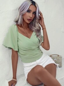 Chiquease Blusa escote corazón de manga farol fruncido lateral - verde menta - Ver 7