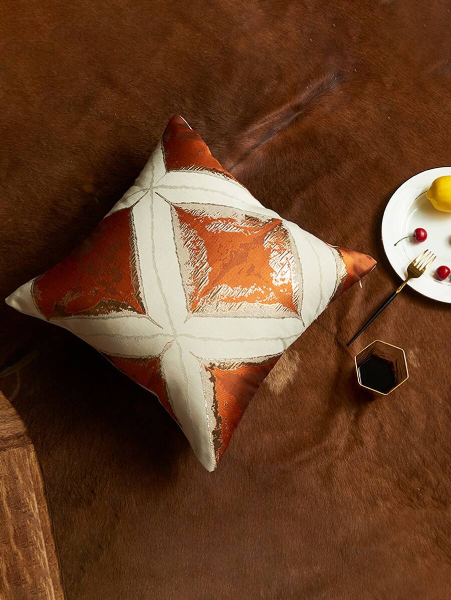 1入組幾何樣式靠墊套不附帶墊芯燈織物裝飾抱枕套 - 橘色 - 查看 1