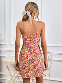 SHEIN VCAY Allover Floral Print Cut Out Front Cami Dress - Multicolor - View 2