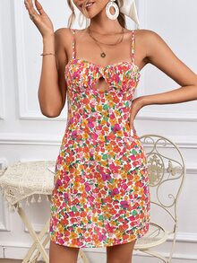 SHEIN VCAY Allover Floral Print Cut Out Front Cami Dress - Multicolor - View 6