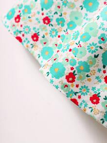 小女童碎花蕾絲拼接泡泡袖洋裝附包