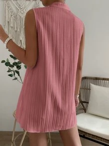 SHEIN LUNE Áo sơ mi nữ Chia Nút phía trước màu trơn Giải trí - Bụi hồng - Xem 2