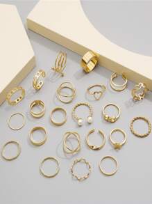 22 Piezas/set Anillo Decorativo De Mariposa Y Perlas Falsas - Amarillo Oro - Ver 2