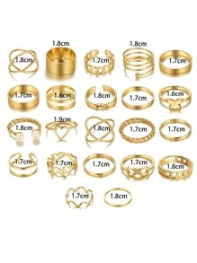 22 Piezas/set Anillo Decorativo De Mariposa Y Perlas Falsas - Amarillo Oro - Ver 4