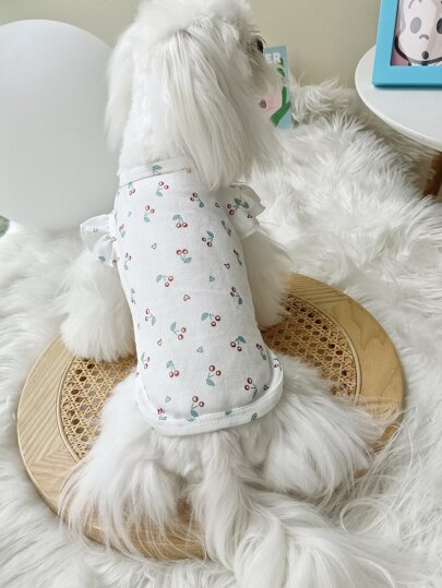 Cherry Print Ruffle Trim Pet Tee