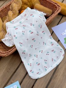 Cherry Print Ruffle Trim Pet Tee