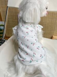 Cherry Print Ruffle Trim Pet Tee