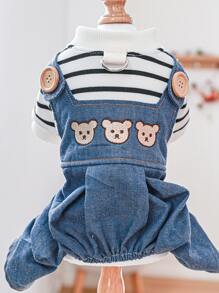 1pc Cartoon Bear Embroidered Pet Jumpsuit - Multicolor - View 2
