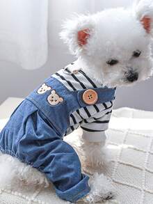 1pc Cartoon Bear Embroidered Pet Jumpsuit - Multicolor - View 3