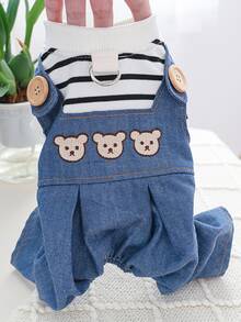 1pc Cartoon Bear Embroidered Pet Jumpsuit - Multicolor - View 5