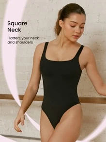 GLOWMODE FeatherFit™ Square Neck Bodysuit - Black - View 4