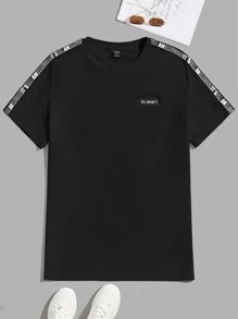 Manfinity VCAY Tops Nam Đắp vá Ruy băng Lá thư Giải trí - màu đen - Xem 1