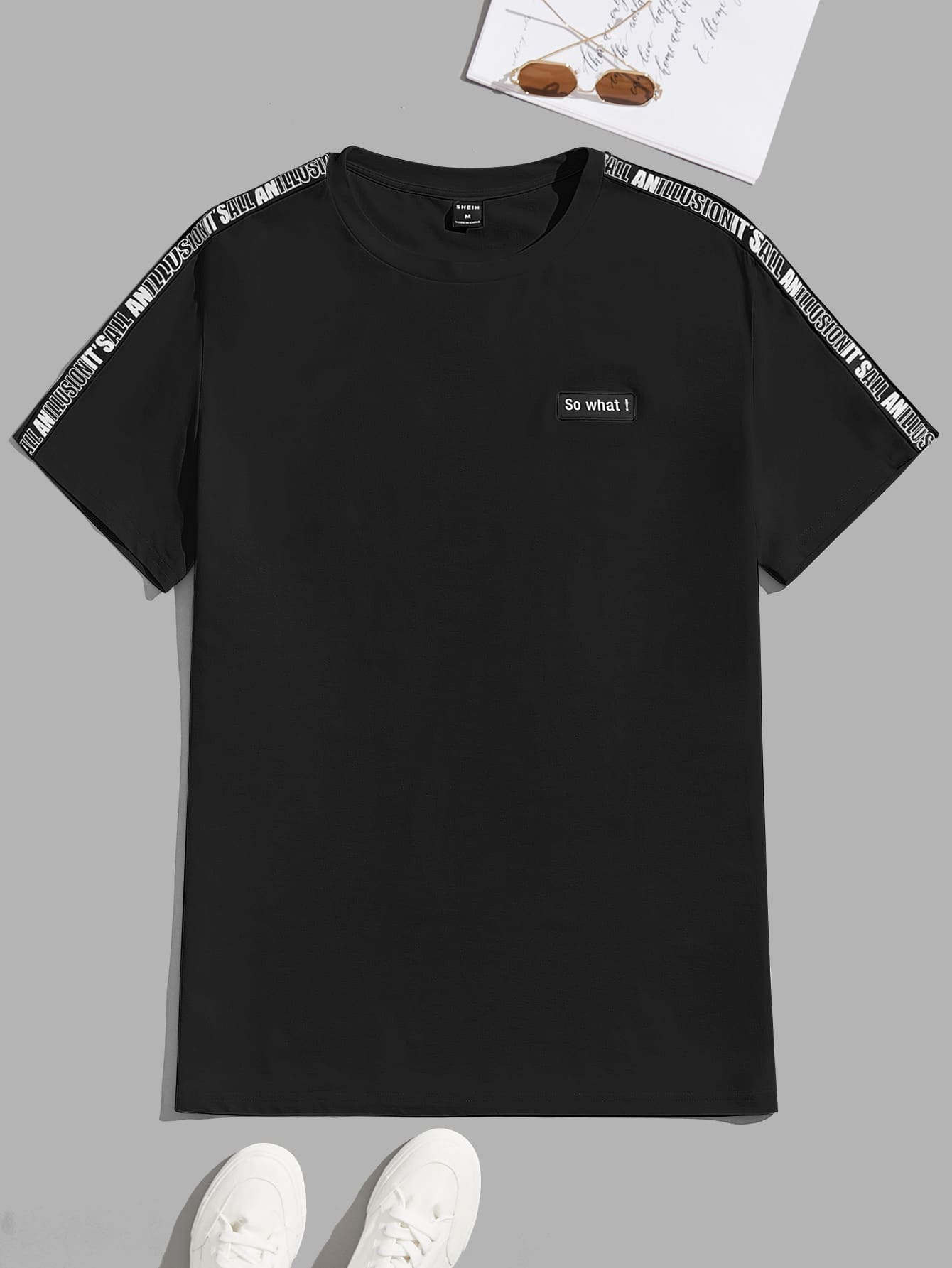 Manfinity VCAY Tops Nam Đắp vá Ruy băng Lá thư Giải trí - màu đen - Xem 1