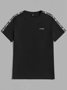 Manfinity VCAY Tops Nam Đắp vá Ruy băng Lá thư Giải trí - màu đen - Xem 3