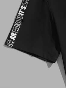 Manfinity VCAY Tops Nam Đắp vá Ruy băng Lá thư Giải trí - màu đen - Xem 4