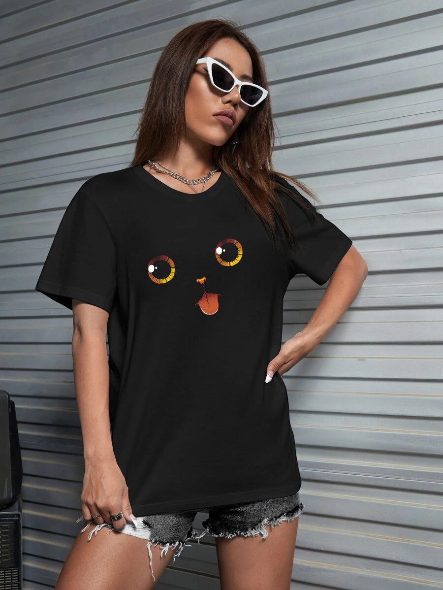 Tobefonseca Cartoon Graphic Drop Shoulder Tee - Black - View 1