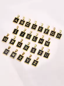 1入組字母細節矩形吊墜項鏈 - 金黃色 - 查看 1