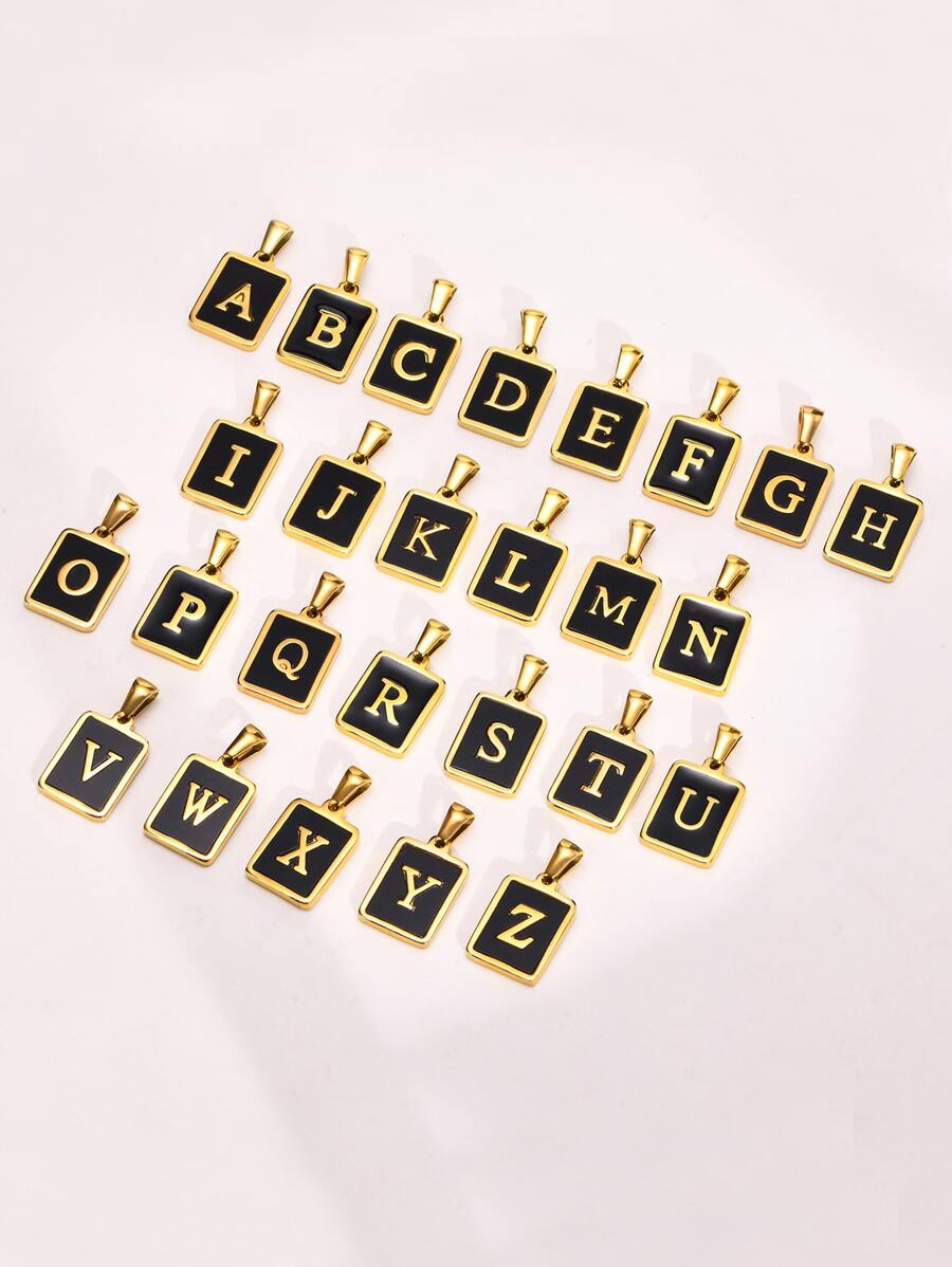 1入組字母細節矩形吊墜項鏈 - 金黃色 - 查看 1