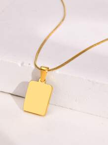 1入組字母細節矩形吊墜項鏈 - 金黃色 - 查看 3