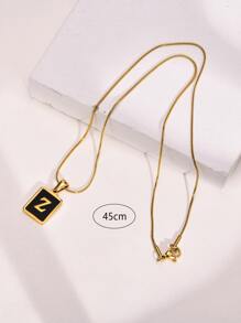1入組字母細節矩形吊墜項鏈 - 金黃色 - 查看 4