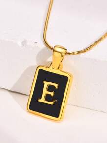 1入組字母細節矩形吊墜項鏈 - 金黃色 - 查看 5