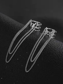 1入組鏈條裝飾耳夾 - 銀色 - 查看 2