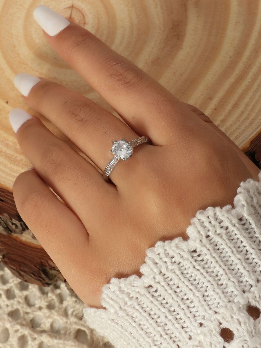 Cubic Zirconia Decor Ring - Silver - View 1