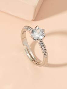 Cubic Zirconia Decor Ring - Silver - View 2