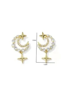 Rhinestone Moon & Star Decor Drop Earrings - Yellow Gold - View 4