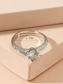 Cubic Zirconia Decor Ring - Silver - View 3