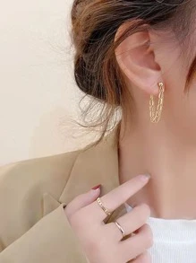 鏈條裝飾耳環 - 金黃色 - 查看 1