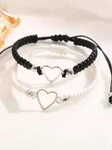 2pcs Couple Heart Decor Bracelet - Multicolor - View 1